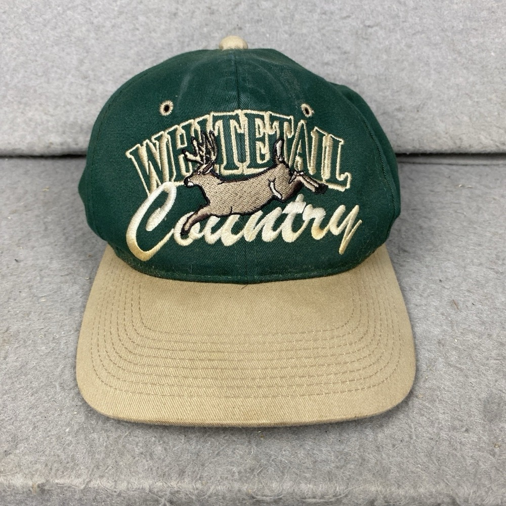 VTG 90s Streetwear Whitetail Country Deer Buck Nature Strapback Hat Cap Green